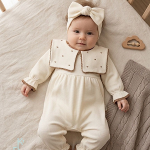 Cream Lace-Trimmed Overall with Matching Headband