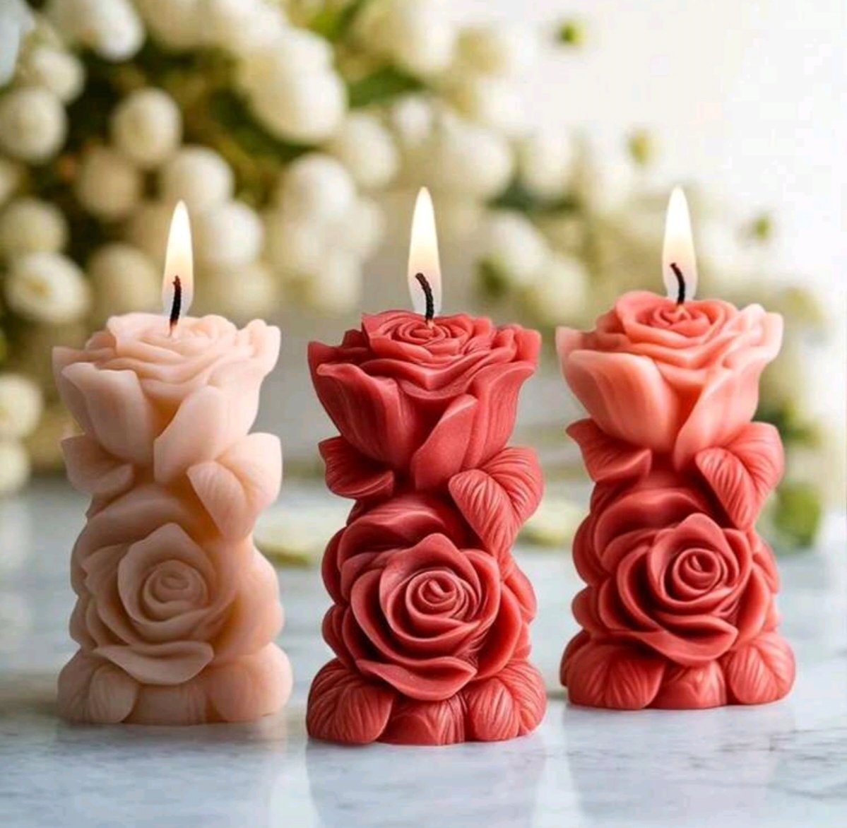 Rose Scented Pillar Candles - Image 4