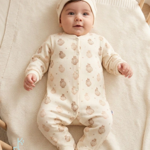 Footed overall seashell pattern with matching Hat