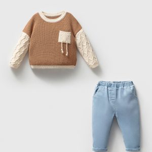 Casual Contrast Knit Set