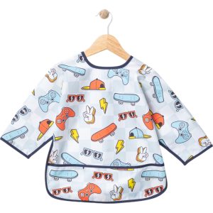 Skateboard Print Sleeved Waterproof Baby Bib