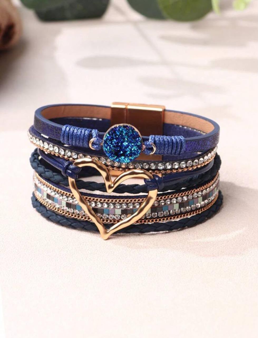 Navy Heart Layered Bracelet