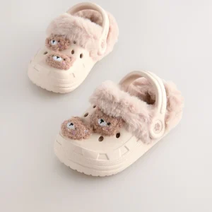 Neutral Bear Faux Fur Lined Clog Slippers