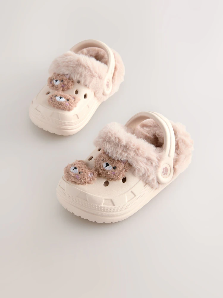Neutral Bear Faux Fur Lined Clog Slippers