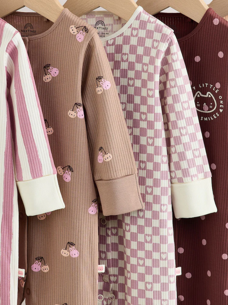 Burgundy/Purple Cat Baby Sleepsuits - Image 9