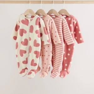 Pink Heart Baby Micro Fleece Two-Way Zip Sleepsuits