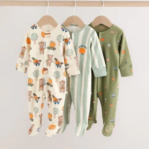 Sage Green Pumpkin Sleepsuits 3 Pack