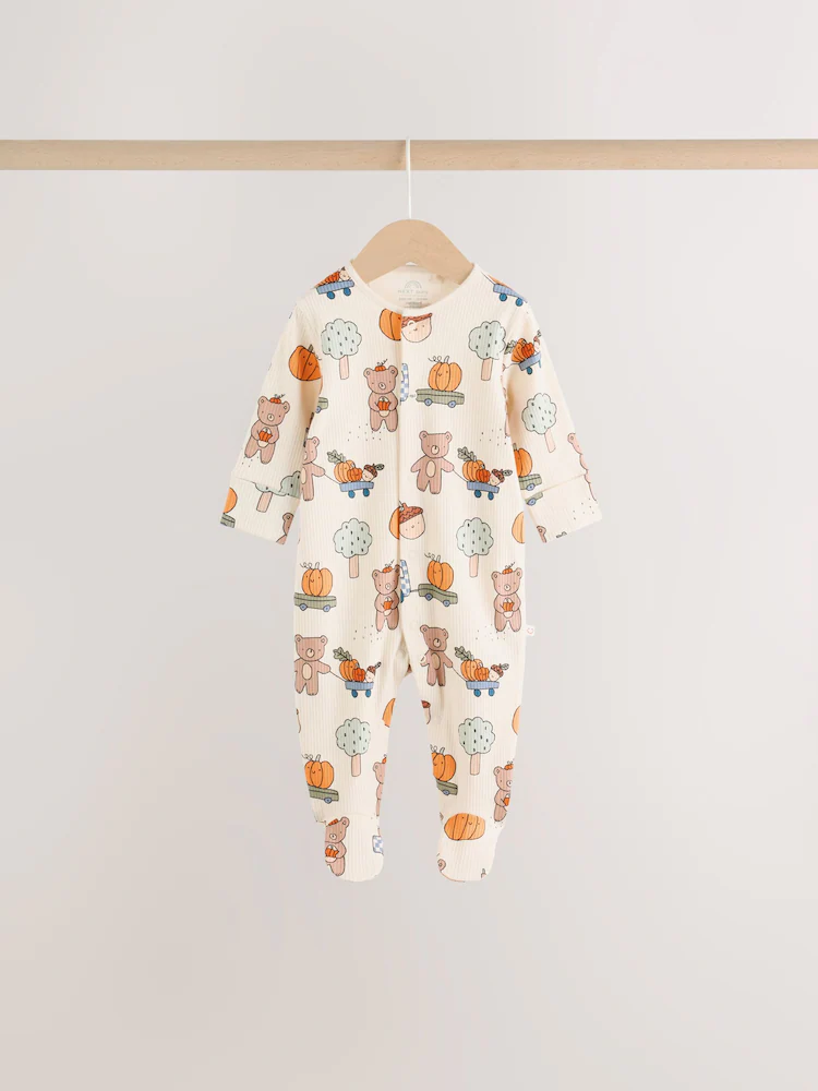 Sage Green Pumpkin Sleepsuits 3 Pack - Image 2