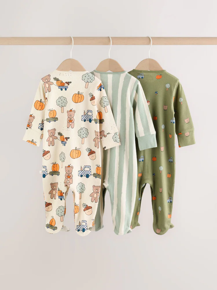 Sage Green Pumpkin Sleepsuits 3 Pack - Image 5