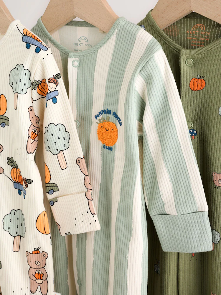 Sage Green Pumpkin Sleepsuits 3 Pack - Image 7