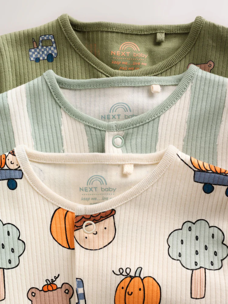 Sage Green Pumpkin Sleepsuits 3 Pack - Image 8