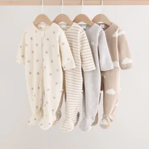 Neutral Micro Fleece Two Way Zip Baby Sleepsuits