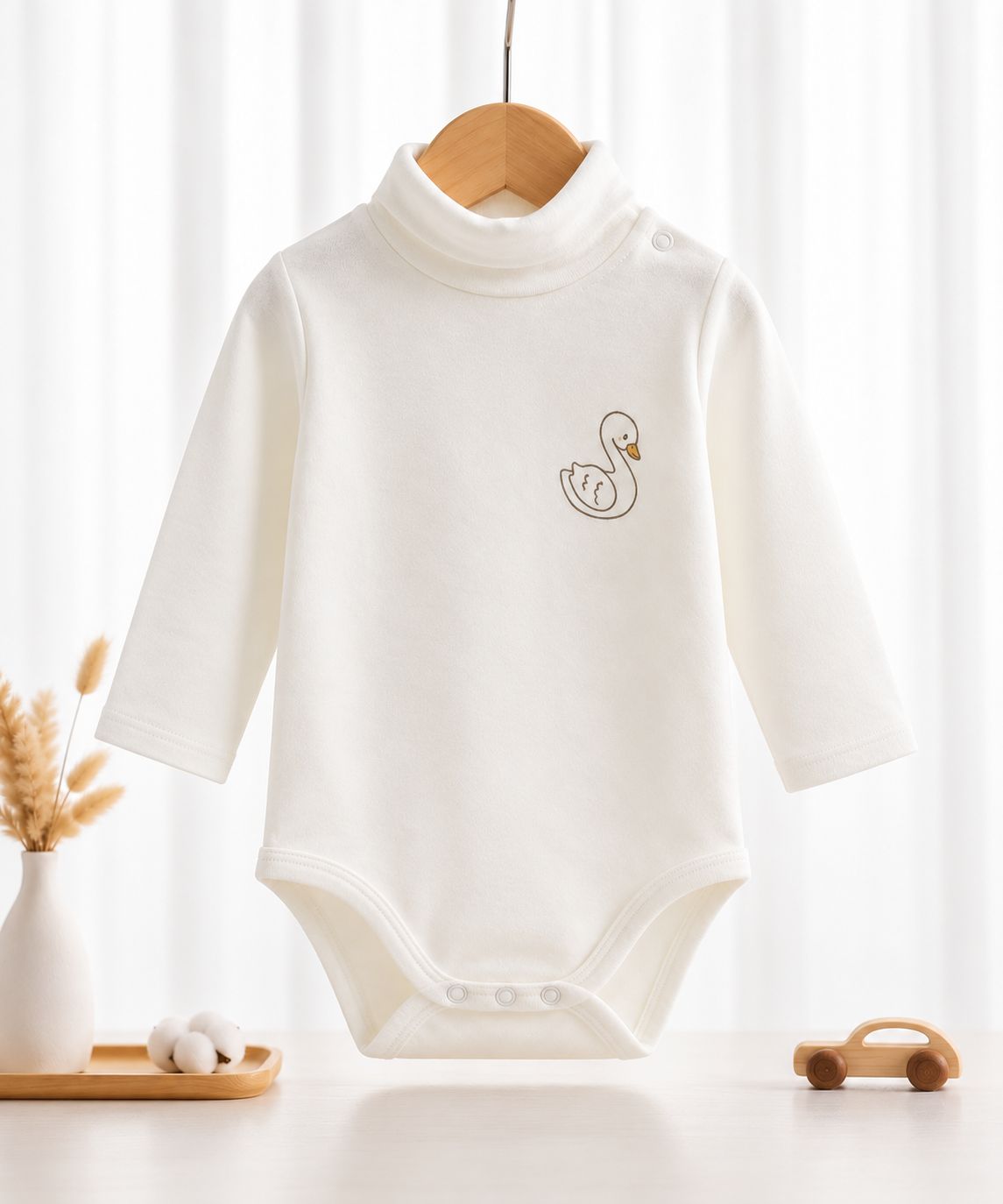 Just Kidding® Ivory Swan Cotton Baby Bodysuit