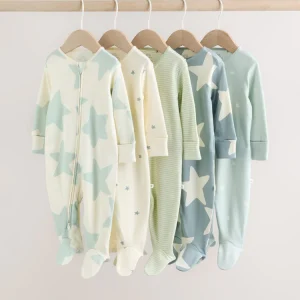 Green Star Two-Way Zip Baby Sleepsuits