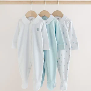 Pale Blue Collar Baby Sleepsuits