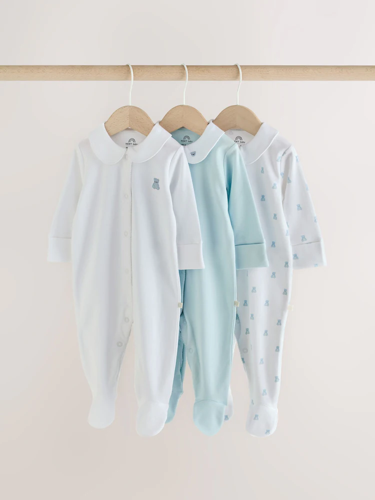 Pale Blue Collar Baby Sleepsuits