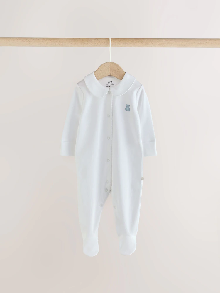 Pale Blue Collar Baby Sleepsuits - Image 3