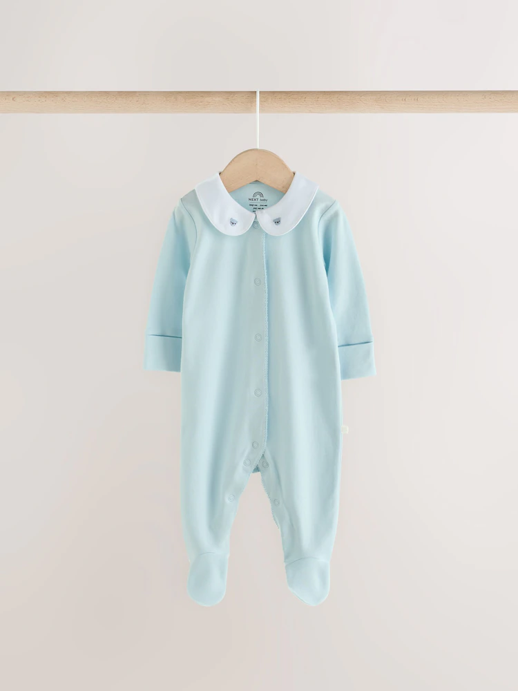 Pale Blue Collar Baby Sleepsuits - Image 4