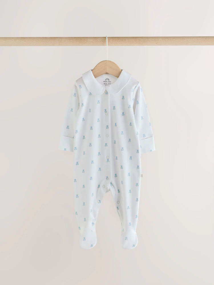 Pale Blue Collar Baby Sleepsuits - Image 5