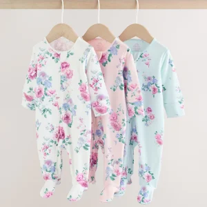 Pink Flower Two-Way Zip Baby Sleepsuit