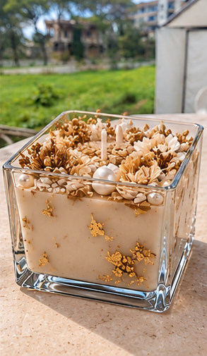 Héritage Royal decorative premium soy wax candle in a square glass cup