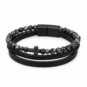 Onyx Layered Cross Bracelet