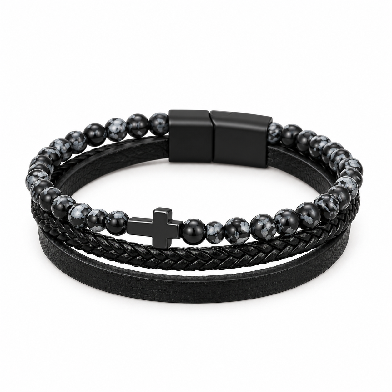 Onyx Layered Cross Bracelet