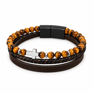 Tiger Eye Cross Layered Bracelet