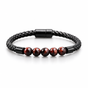Garnet Edge Leather Bracelet